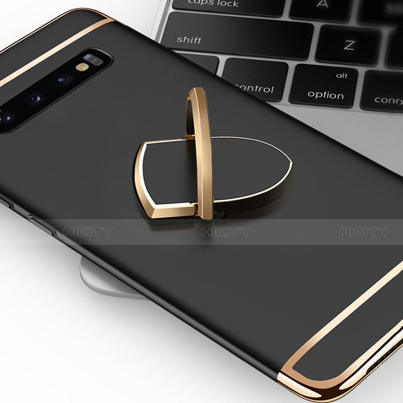 Handyhülle Hülle Luxus Metall Rahmen und Kunststoff Schutzhülle Tasche mit Fingerring Ständer T01 für Samsung Galaxy S10 5G