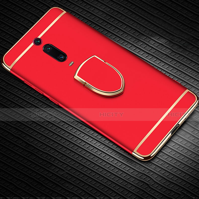 Handyhülle Hülle Luxus Metall Rahmen und Kunststoff Schutzhülle Tasche mit Fingerring Ständer T01 für Xiaomi Mi 9T Pro Rot