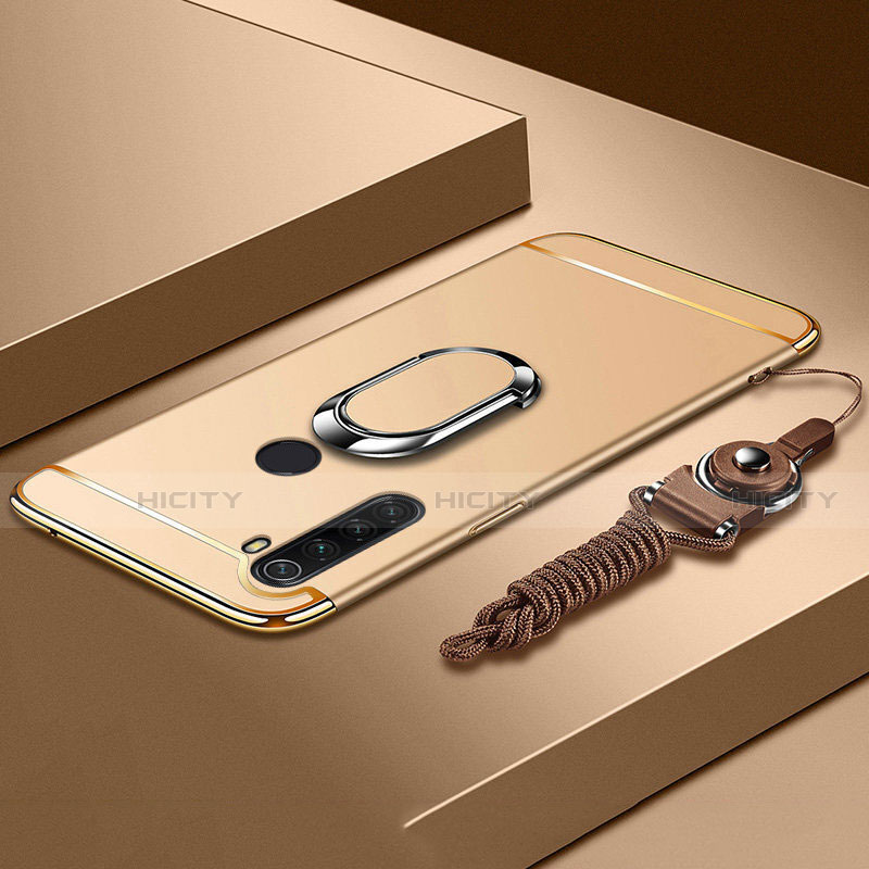 Handyhülle Hülle Luxus Metall Rahmen und Kunststoff Schutzhülle Tasche mit Fingerring Ständer T01 für Xiaomi Redmi Note 8 (2021) Gold