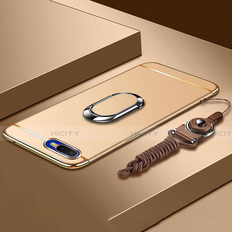 Handyhülle Hülle Luxus Metall Rahmen und Kunststoff Schutzhülle Tasche mit Fingerring Ständer T02 für Oppo K1