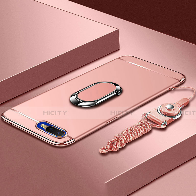 Handyhülle Hülle Luxus Metall Rahmen und Kunststoff Schutzhülle Tasche mit Fingerring Ständer T02 für Oppo R17 Neo Rosegold Plus