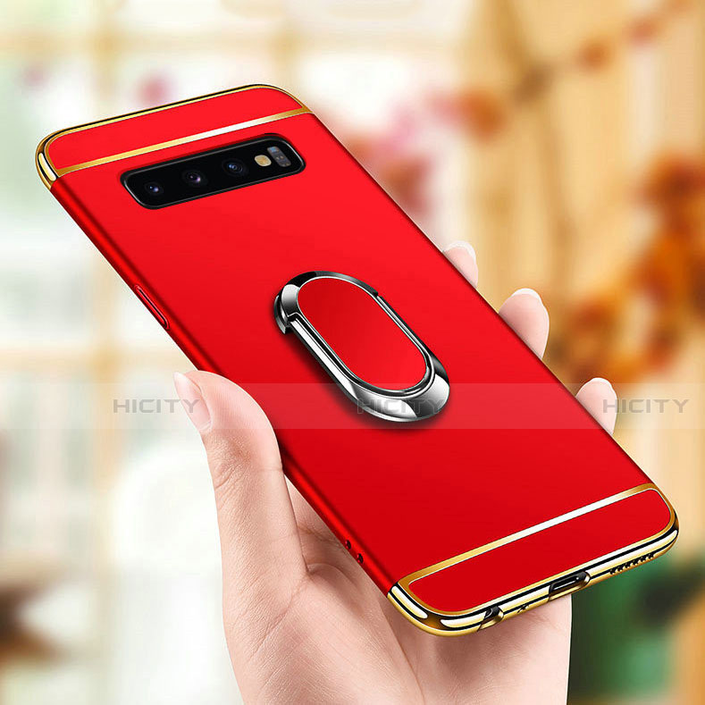 Handyhülle Hülle Luxus Metall Rahmen und Kunststoff Schutzhülle Tasche mit Fingerring Ständer T02 für Samsung Galaxy S10