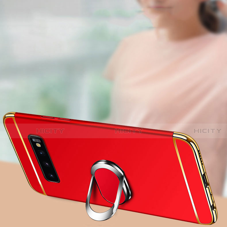 Handyhülle Hülle Luxus Metall Rahmen und Kunststoff Schutzhülle Tasche mit Fingerring Ständer T02 für Samsung Galaxy S10 5G groß