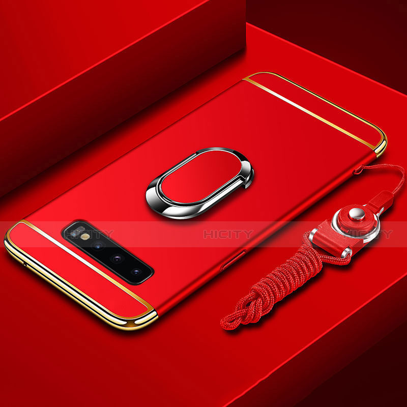 Handyhülle Hülle Luxus Metall Rahmen und Kunststoff Schutzhülle Tasche mit Fingerring Ständer T02 für Samsung Galaxy S10 5G Rot Plus