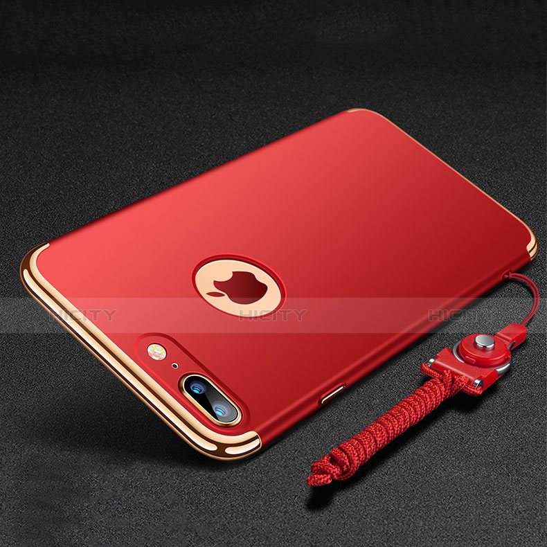 Handyhülle Hülle Luxus Metall Rahmen und Kunststoff Schutzhülle Tasche mit Fingerring Ständer und Lanyard für Apple iPhone 7 Plus Rot