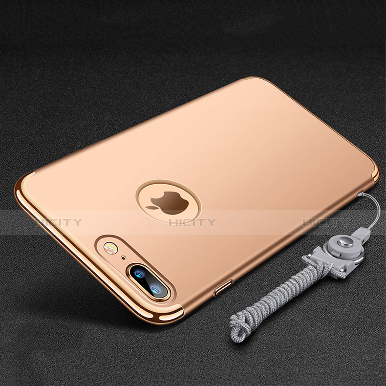 Handyhülle Hülle Luxus Metall Rahmen und Kunststoff Schutzhülle Tasche mit Fingerring Ständer und Lanyard für Apple iPhone 8 Plus Gold