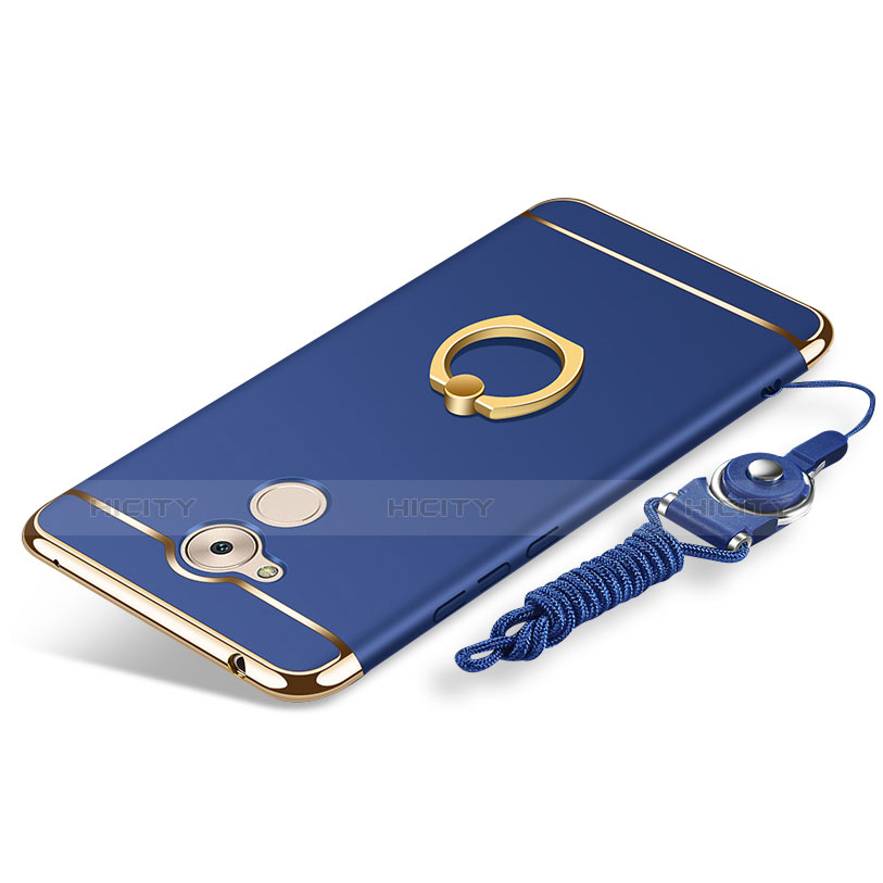 Handyhülle Hülle Luxus Metall Rahmen und Kunststoff Schutzhülle Tasche mit Fingerring Ständer und Lanyard für Huawei Enjoy 6S Blau