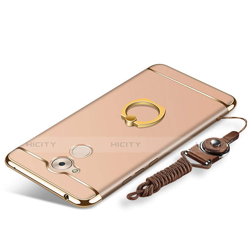 Handyhülle Hülle Luxus Metall Rahmen und Kunststoff Schutzhülle Tasche mit Fingerring Ständer und Lanyard für Huawei Enjoy 6S Gold