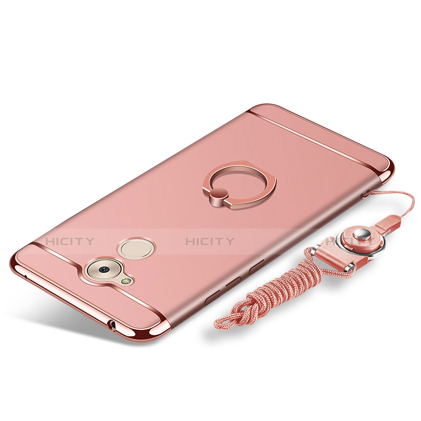 Handyhülle Hülle Luxus Metall Rahmen und Kunststoff Schutzhülle Tasche mit Fingerring Ständer und Lanyard für Huawei Enjoy 6S Rosegold