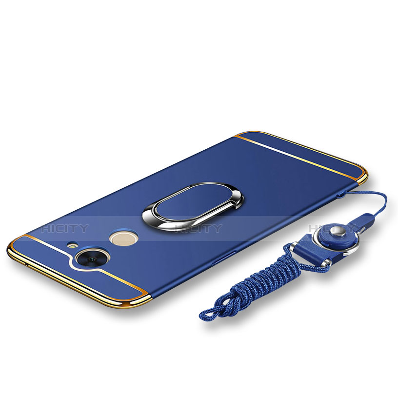 Handyhülle Hülle Luxus Metall Rahmen und Kunststoff Schutzhülle Tasche mit Fingerring Ständer und Lanyard für Huawei Enjoy 7 Plus Blau