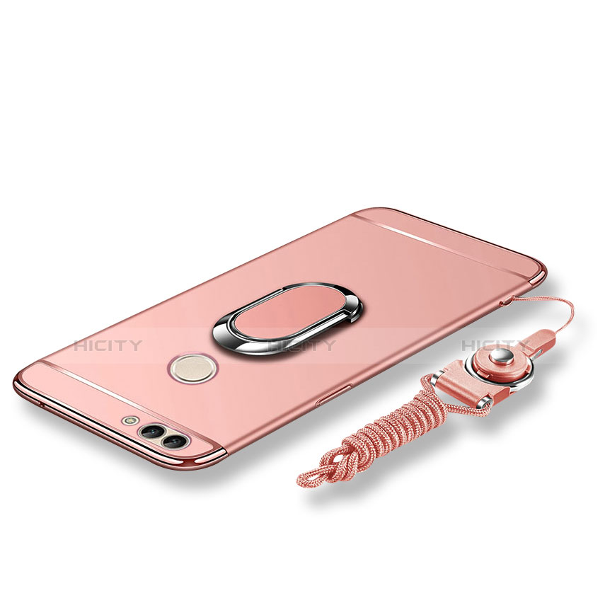 Handyhülle Hülle Luxus Metall Rahmen und Kunststoff Schutzhülle Tasche mit Fingerring Ständer und Lanyard für Huawei Enjoy 7S Rosegold