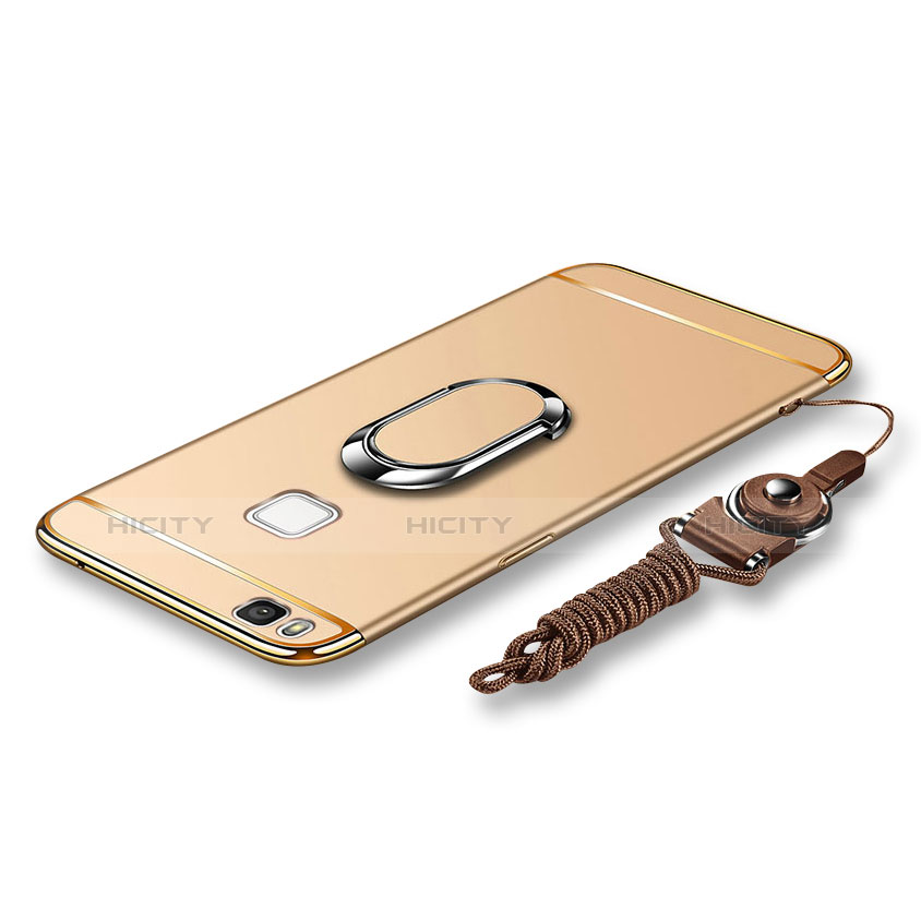 Handyhülle Hülle Luxus Metall Rahmen und Kunststoff Schutzhülle Tasche mit Fingerring Ständer und Lanyard für Huawei G9 Lite Gold Plus