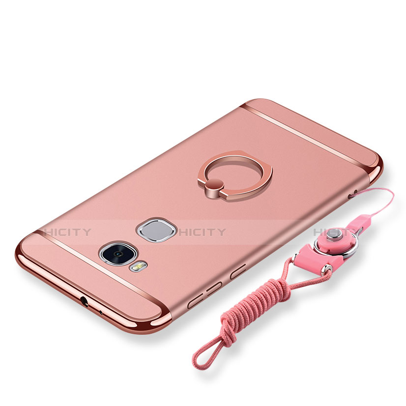 Handyhülle Hülle Luxus Metall Rahmen und Kunststoff Schutzhülle Tasche mit Fingerring Ständer und Lanyard für Huawei Honor 5X Rosegold