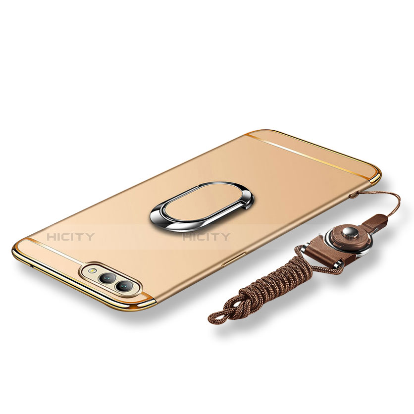 Handyhülle Hülle Luxus Metall Rahmen und Kunststoff Schutzhülle Tasche mit Fingerring Ständer und Lanyard für Huawei Honor View 10 Gold Plus