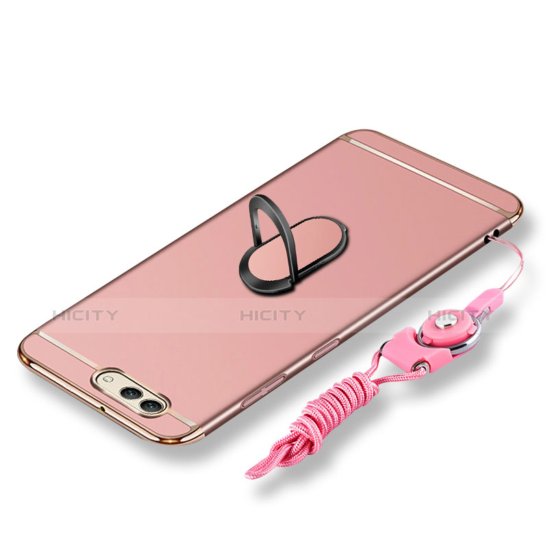 Handyhülle Hülle Luxus Metall Rahmen und Kunststoff Schutzhülle Tasche mit Fingerring Ständer und Lanyard für Huawei Nova 2S Rosegold