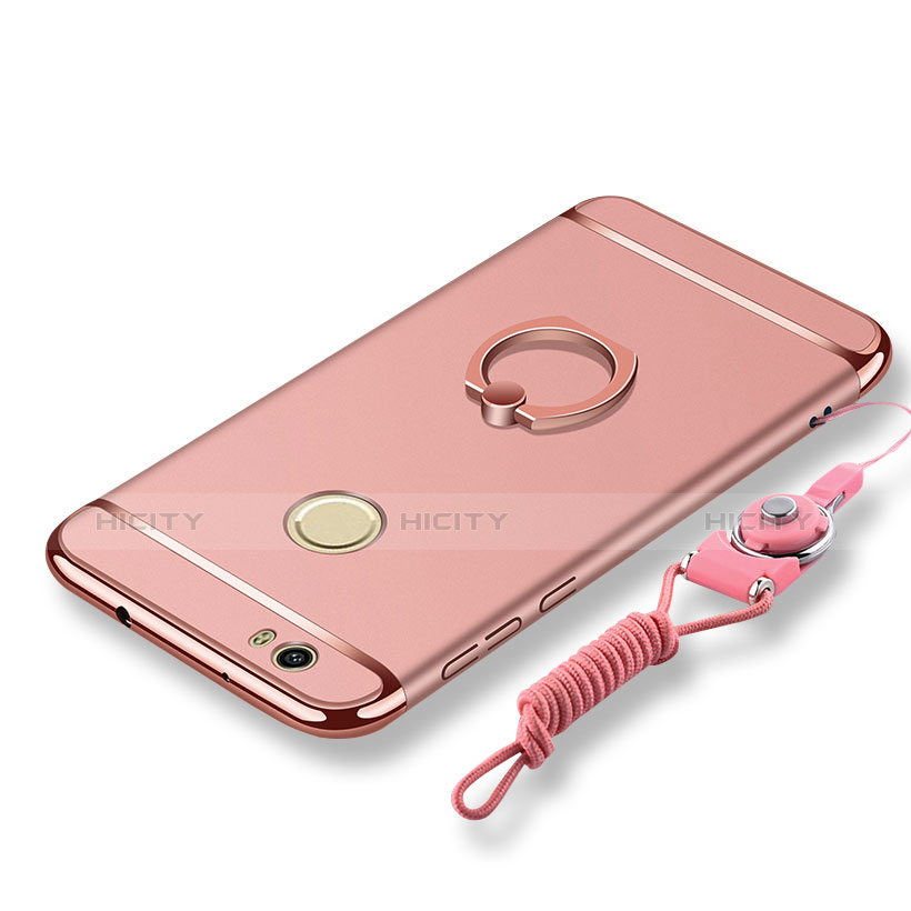 Handyhülle Hülle Luxus Metall Rahmen und Kunststoff Schutzhülle Tasche mit Fingerring Ständer und Lanyard für Huawei Nova Rosegold Plus