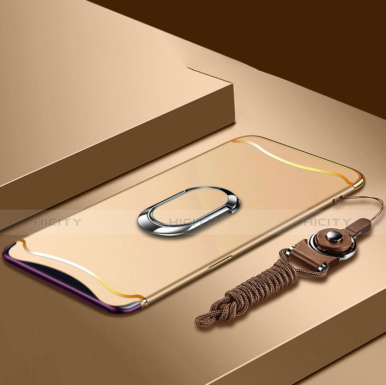 Handyhülle Hülle Luxus Metall Rahmen und Kunststoff Schutzhülle Tasche mit Fingerring Ständer und Lanyard für Oppo Find X Gold