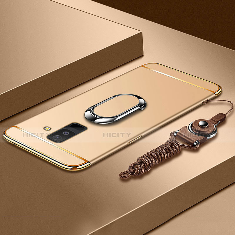 Handyhülle Hülle Luxus Metall Rahmen und Kunststoff Schutzhülle Tasche mit Fingerring Ständer und Lanyard für Samsung Galaxy A9 Star Lite Gold