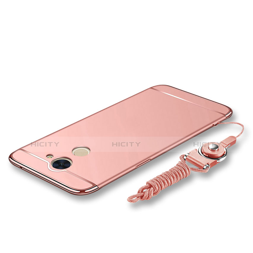 Handyhülle Hülle Luxus Metall Rahmen und Kunststoff Schutzhülle Tasche mit Lanyard für Huawei Enjoy 7 Plus Rosegold