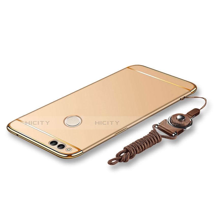 Handyhülle Hülle Luxus Metall Rahmen und Kunststoff Schutzhülle Tasche mit Lanyard für Huawei Honor 7X Gold