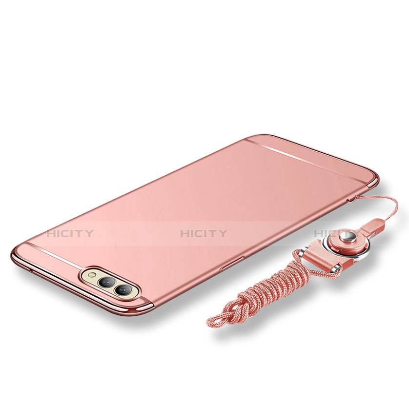 Handyhülle Hülle Luxus Metall Rahmen und Kunststoff Schutzhülle Tasche mit Lanyard für Huawei Honor V10 Rosegold