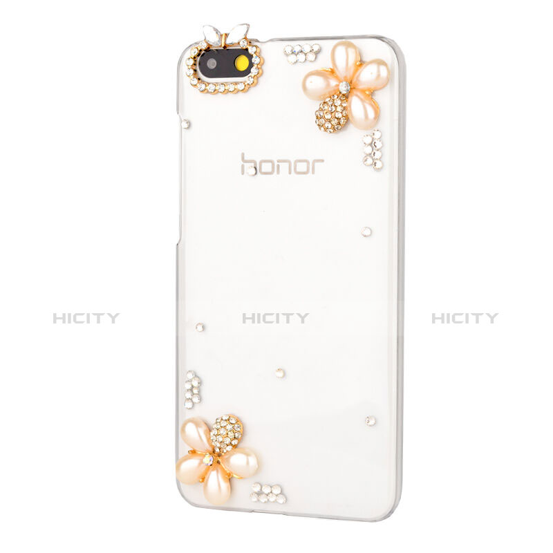 Handyhülle Hülle Luxus Strass Diamant Schutzhülle Blumen für Huawei Honor 4X Weiß