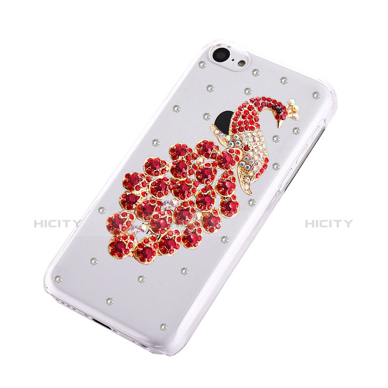 Handyhülle Hülle Luxus Strass Diamant Schutzhülle Pfau für Apple iPhone 5C Rot