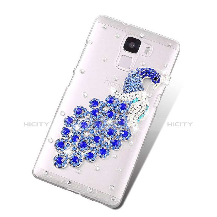 Handyhülle Hülle Luxus Strass Diamant Schutzhülle Pfau für Huawei Honor 7 Dual SIM Blau