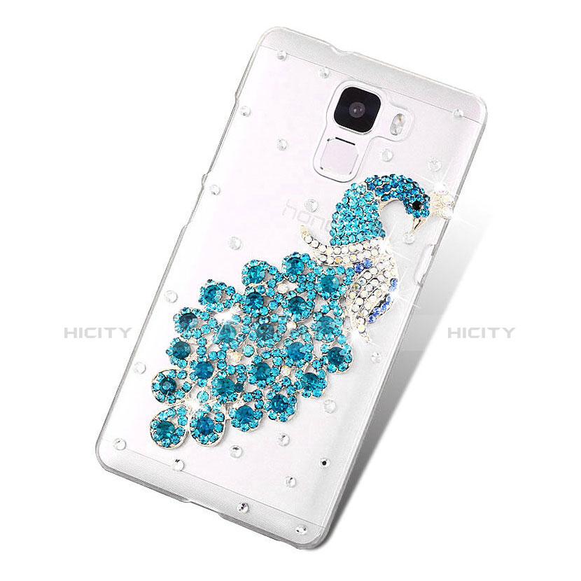 Handyhülle Hülle Luxus Strass Diamant Schutzhülle Pfau für Huawei Honor 7 Dual SIM Hellblau