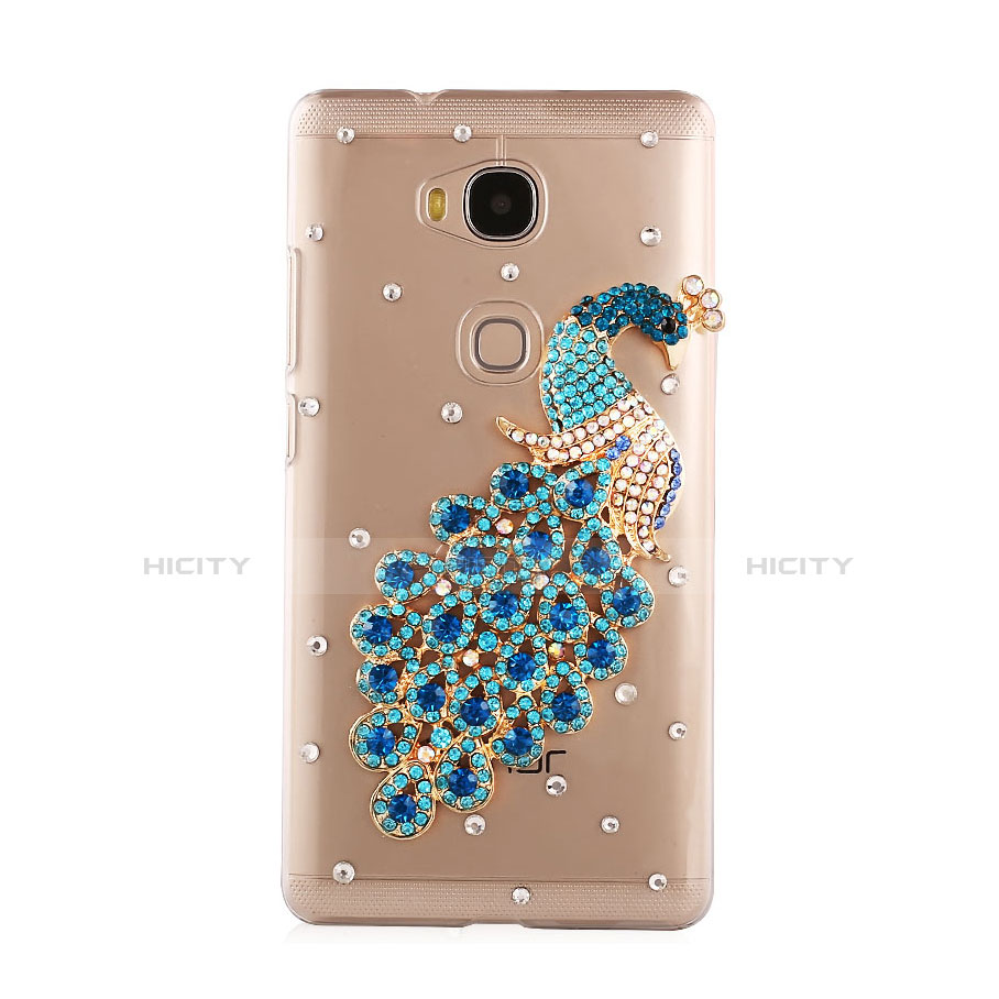 Handyhülle Hülle Luxus Strass Diamant Schutzhülle Pfau für Huawei Honor Play 5X Blau