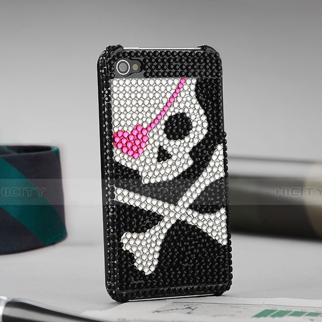 Handyhülle Hülle Luxus Strass Diamant Schutzhülle Schädel für Apple iPhone 4S Schwarz