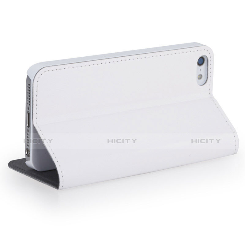 Handyhülle Hülle Stand Tasche Leder für Apple iPhone 5S Weiß groß