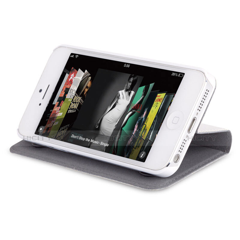 Handyhülle Hülle Stand Tasche Leder für Apple iPhone 5S Weiß groß