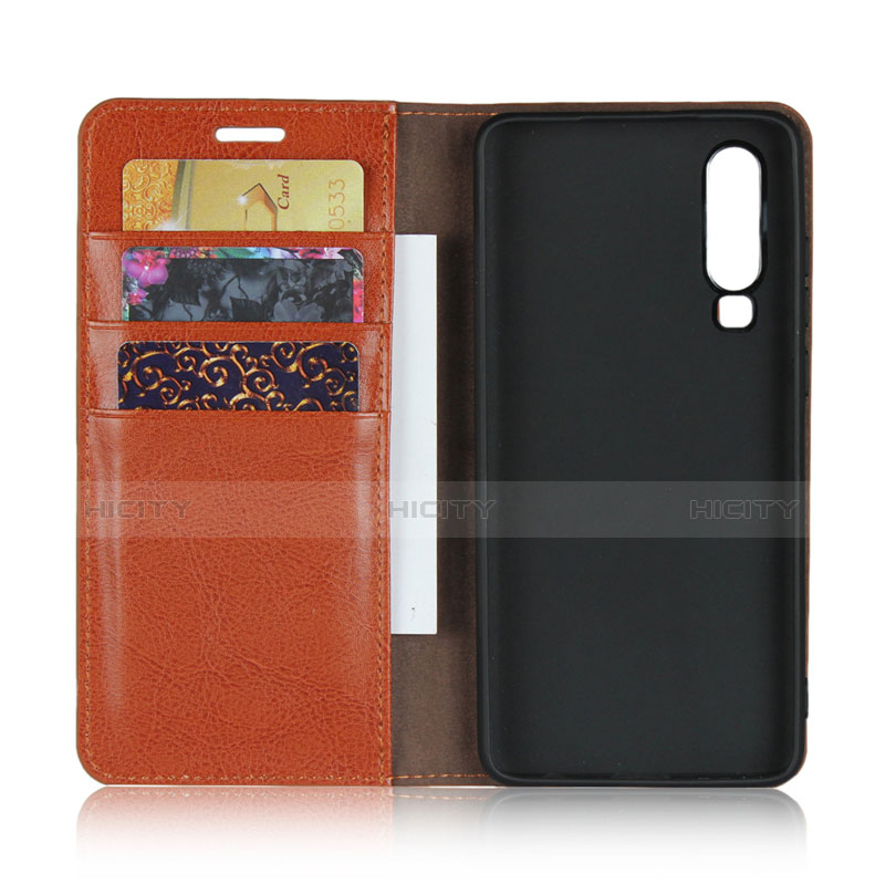 Handyhülle Hülle Stand Tasche Leder für Huawei P30 Orange groß