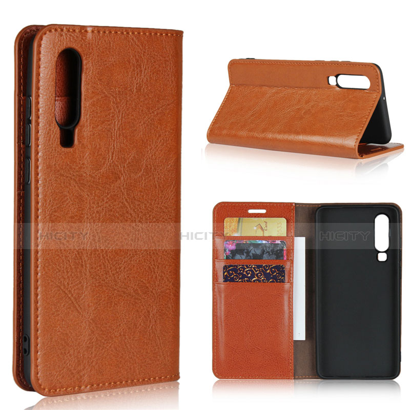 Handyhülle Hülle Stand Tasche Leder für Huawei P30 Orange groß