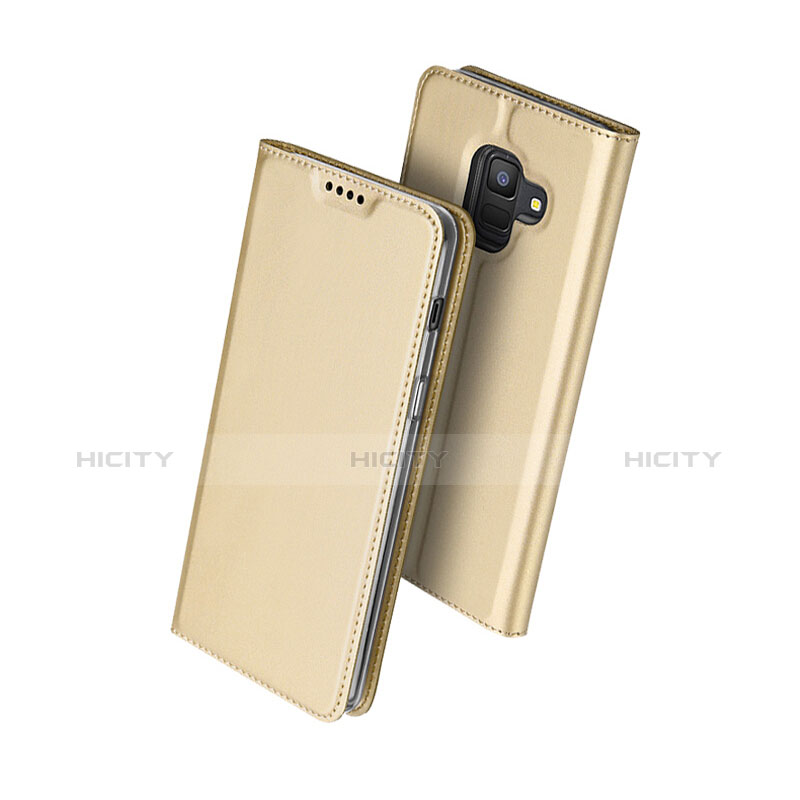 Handyhülle Hülle Stand Tasche Leder für Samsung Galaxy A6 (2018) Gold