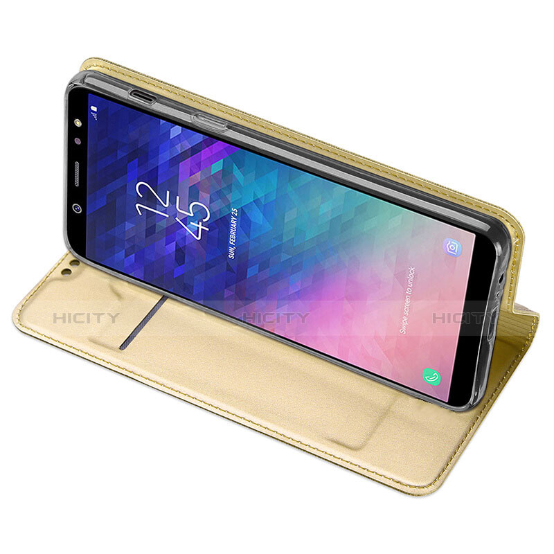 Handyhülle Hülle Stand Tasche Leder für Samsung Galaxy A6 (2018) Gold