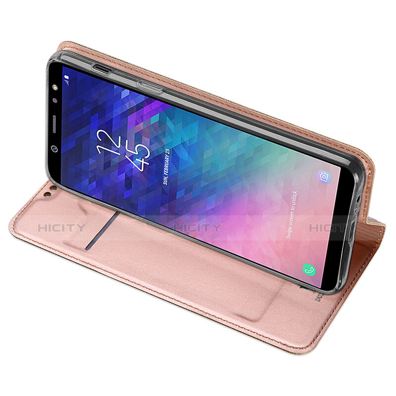 Handyhülle Hülle Stand Tasche Leder für Samsung Galaxy A6 Plus (2018) Rosa groß