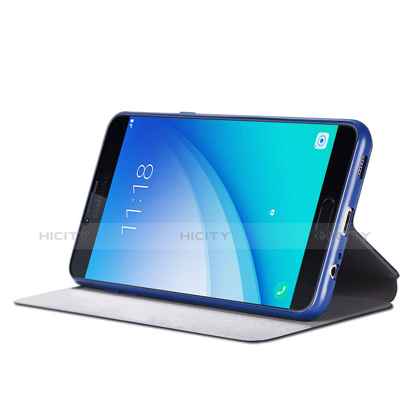 Handyhülle Hülle Stand Tasche Leder für Samsung Galaxy C5 Pro C5010 Blau groß