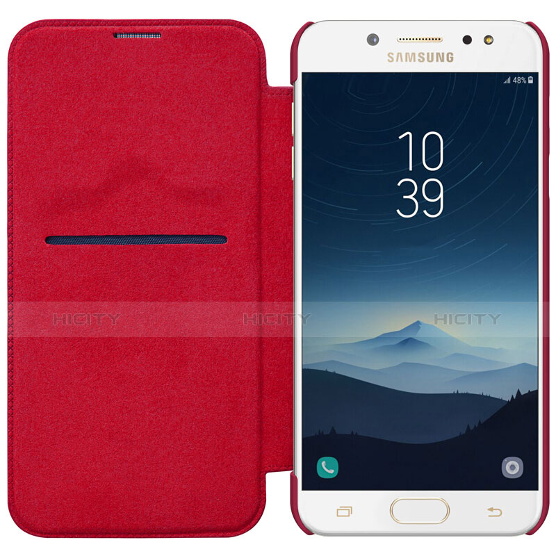 Handyhülle Hülle Stand Tasche Leder für Samsung Galaxy C7 (2017) Rot