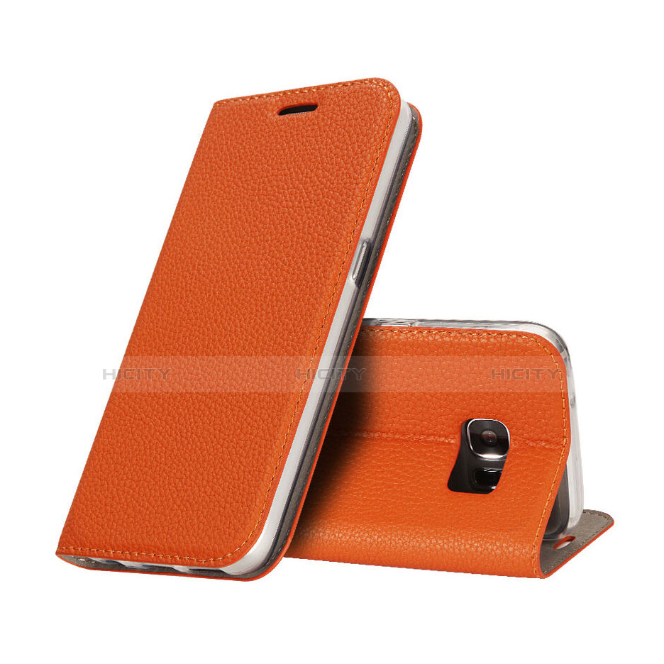 Handyhülle Hülle Stand Tasche Leder für Samsung Galaxy S7 G930F G930FD Orange Plus