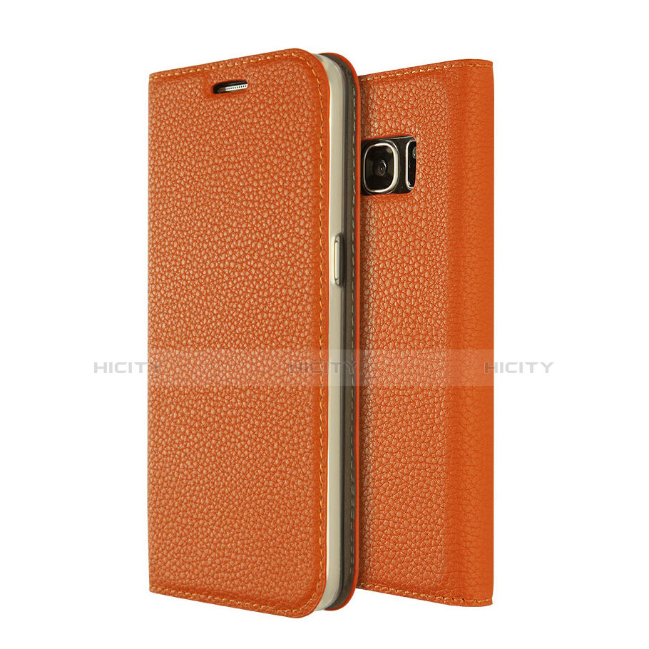 Handyhülle Hülle Stand Tasche Leder für Samsung Galaxy S7 G930F G930FD Orange groß