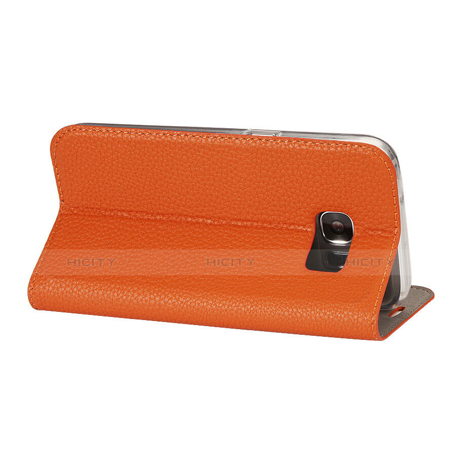 Handyhülle Hülle Stand Tasche Leder für Samsung Galaxy S7 G930F G930FD Orange groß