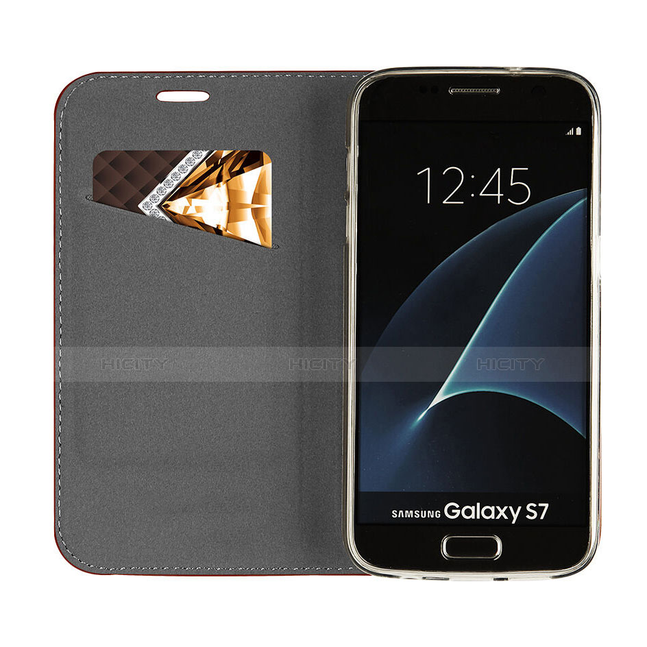 Handyhülle Hülle Stand Tasche Leder für Samsung Galaxy S7 G930F G930FD Orange groß