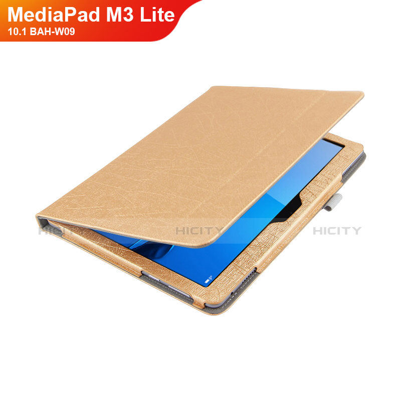 Handyhülle Hülle Stand Tasche Leder L01 für Huawei MediaPad M3 Lite 10.1 BAH-W09 Gold