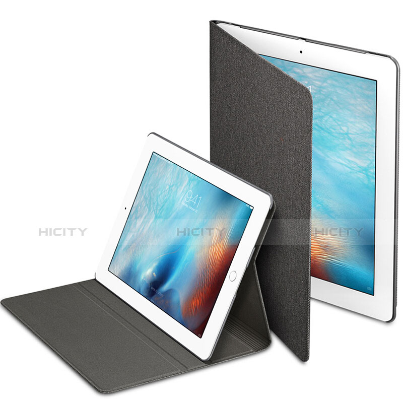 Handyhülle Hülle Stand Tasche Leder L02 für Apple iPad 2 Schwarz