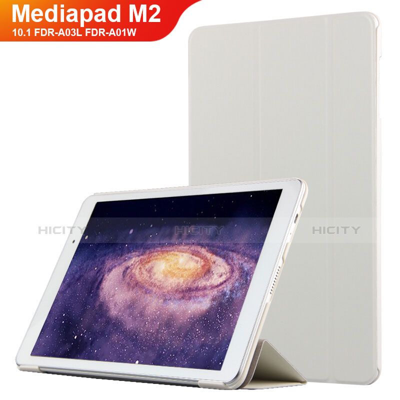 Handyhülle Hülle Stand Tasche Leder L02 für Huawei MediaPad M2 10.1 FDR-A03L FDR-A01W Weiß