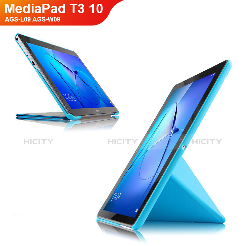 Handyhülle Hülle Stand Tasche Leder L02 für Huawei MediaPad T3 10 AGS-L09 AGS-W09 Hellblau Plus