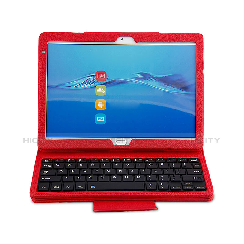 Handyhülle Hülle Stand Tasche Leder mit Tastatur L01 für Huawei MediaPad M3 Lite 10.1 BAH-W09 Rot