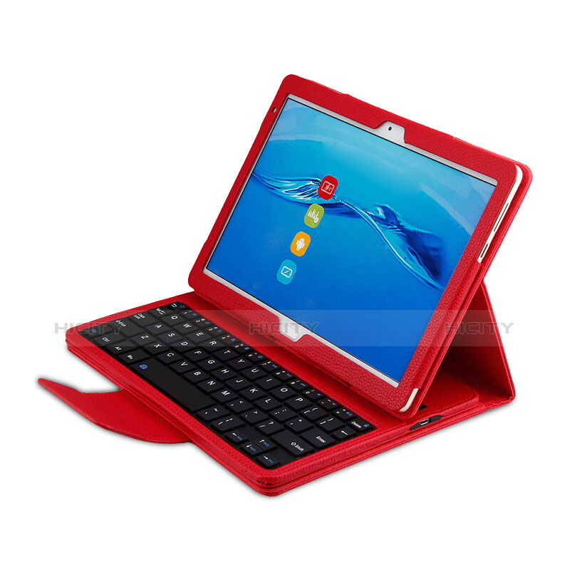 Handyhülle Hülle Stand Tasche Leder mit Tastatur L01 für Huawei MediaPad M3 Lite 10.1 BAH-W09 Rot